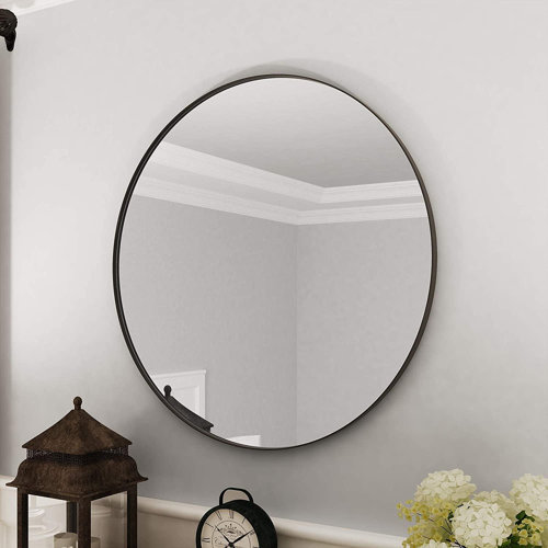 Latitude Run® Black Round Bathroom Mirrors 30X30 Circle Mirror Metal Frame Round Modern Wall